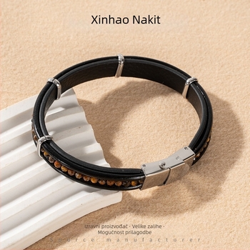 Pleteni kožni narukvica – prilagodljiva, nehrđajući čelik naglasci, unisex, Xinhao Jewelry