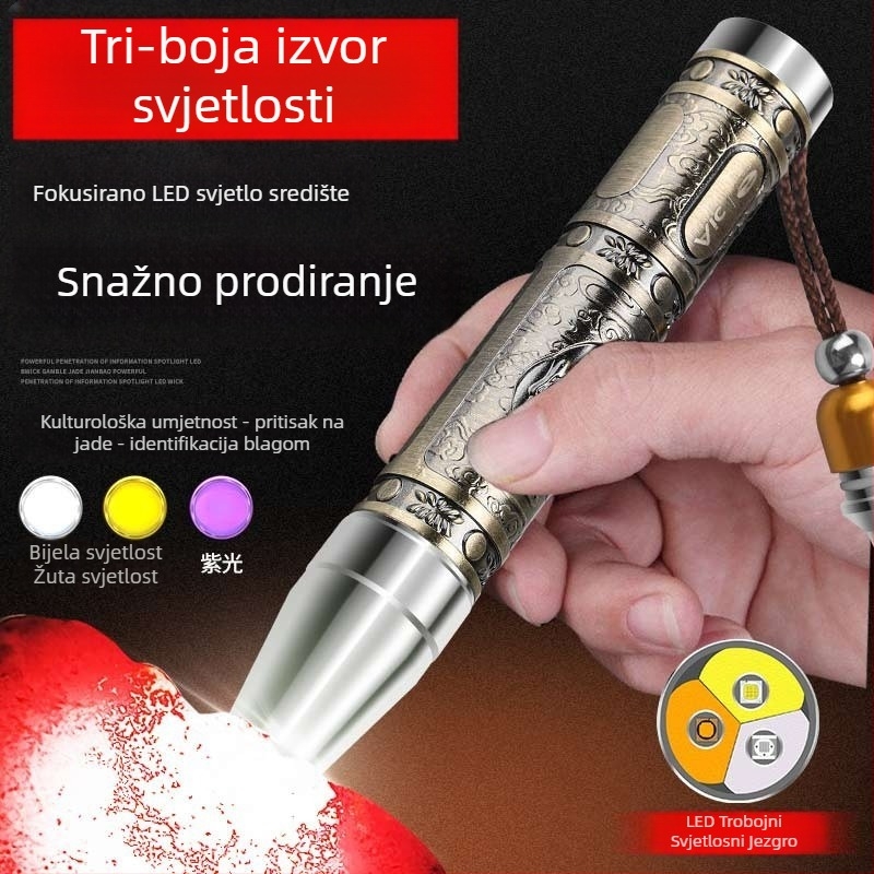 Lanterna za identifikaciju nefrita i dragog kamenja – LED, aluminijsko kućište, punjiva baterija 1200 mAh, 10 W, domet ≥500 m, višenamjenski alat za procjenu