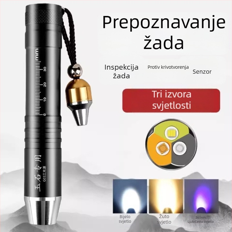 Lanterna za identifikaciju nefrita i dragog kamenja – LED, aluminijsko kućište, punjiva baterija 1200 mAh, 10 W, domet ≥500 m, višenamjenski alat za procjenu