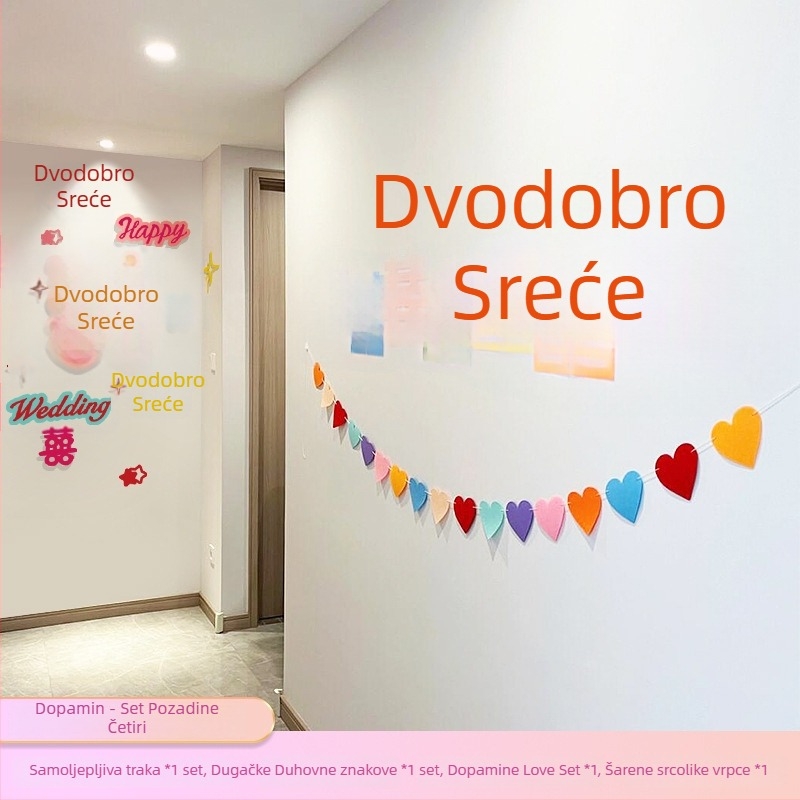 Set dekoracije za vjenčanje s motivom Dvostrukog Sreće za uređenje svadbene sobe i pozadinu fotografije na vratima (Materijal: Non-woven Fabric; Pakiranje: Opp Bag; Marka: Kikawa)