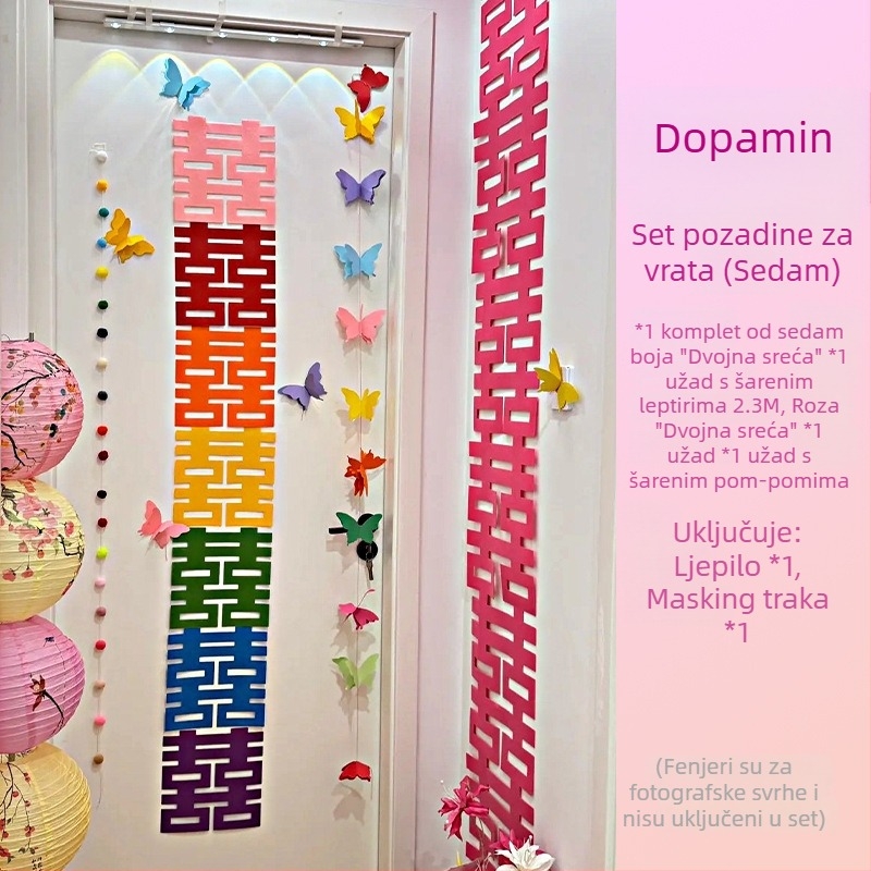 Set dekoracije za vjenčanje s motivom Dvostrukog Sreće za uređenje svadbene sobe i pozadinu fotografije na vratima (Materijal: Non-woven Fabric; Pakiranje: Opp Bag; Marka: Kikawa)