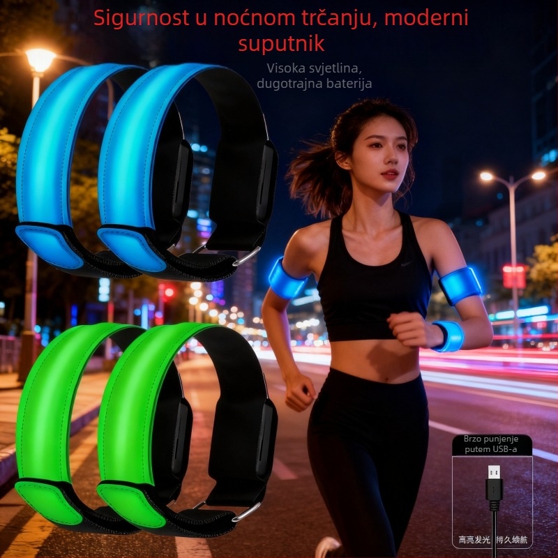 LED svjetleći sportski narukvica za zglob s USB punjenjem, vodootporan, TPU svjetlosna traka, za noćno trčanje i vožnju biciklom