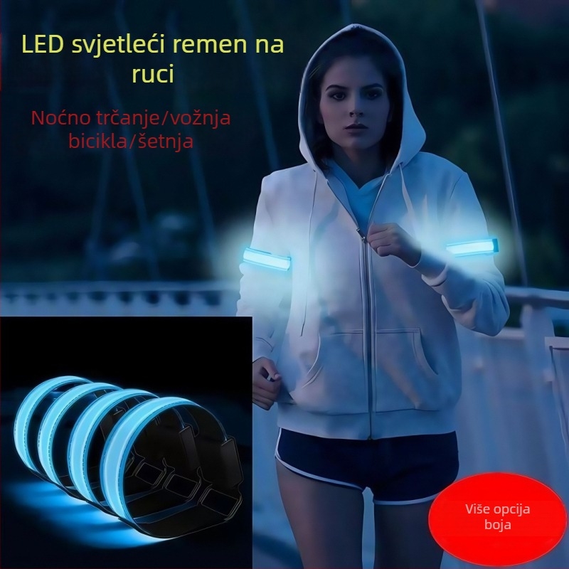LED svjetleći sportski narukvica za zglob s USB punjenjem, vodootporan, TPU svjetlosna traka, za noćno trčanje i vožnju biciklom