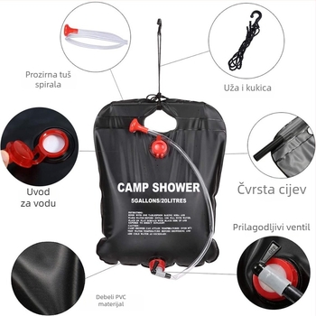 Torba za vodu za kampiranje 20L, sklopiva, vodootporan PVC, torba za higijenske potrepštine, za kampiranje, planinarenje, plažu