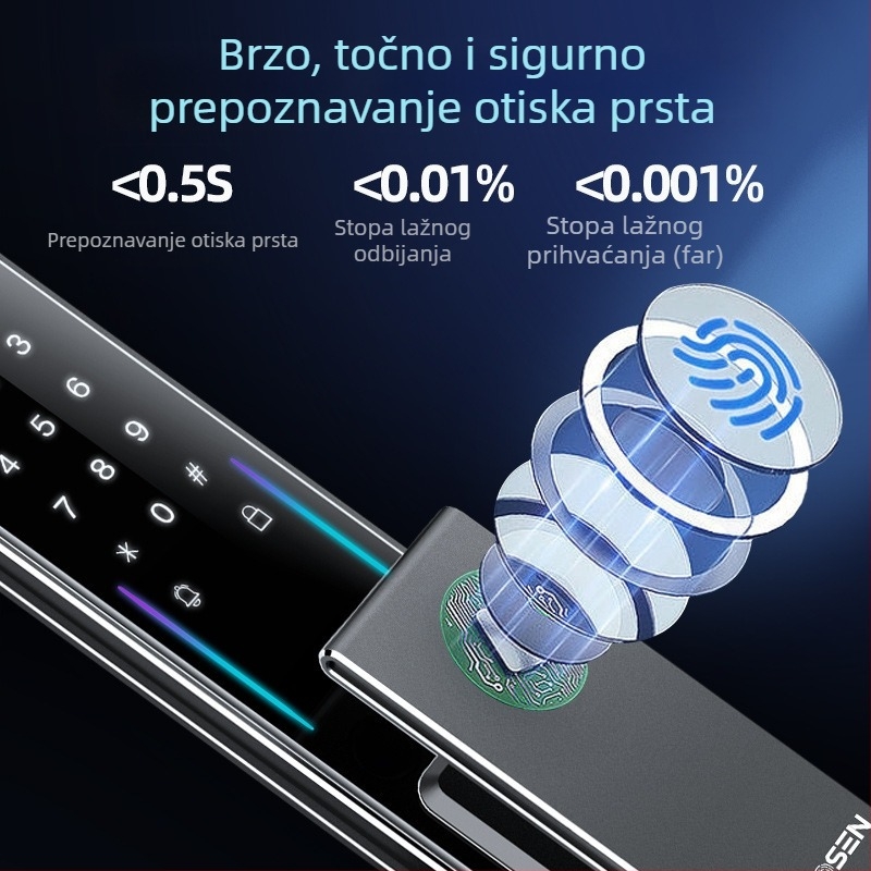 Pametna brava s otiskom prsta i 3D prepoznavanjem lica, model C10, kapacitet pohrane otiska 100, više od 200k otključavanja, vrijeme skeniranja 0.01 s