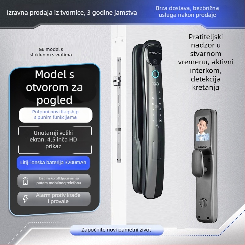 Pametna brava s otiskom prsta i 3D prepoznavanjem lica, model C10, kapacitet pohrane otiska 100, više od 200k otključavanja, vrijeme skeniranja 0.01 s