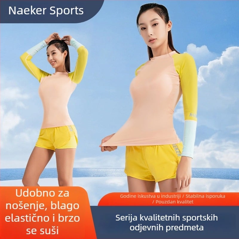 Ženski UV-zaštitni rash guard za ronjenje, Naeker, materijal: mješavina kemijskih vlakana, uzorak: jednobojni