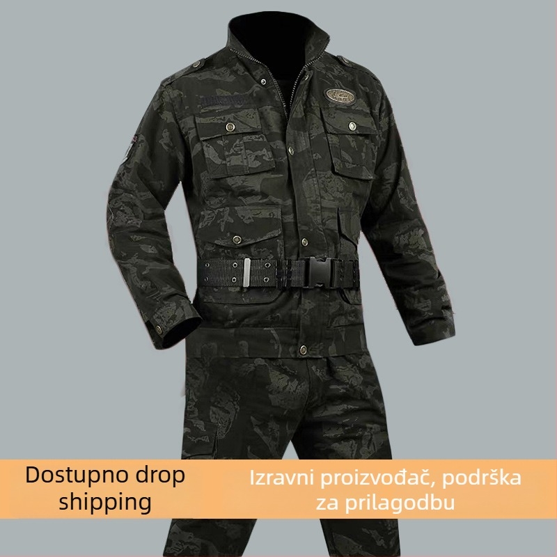 Unisex komplet odjeće s kamuflažnim uzorkom — 100% pamuk, otporan na habanje i na vjetar, kamuflažni uzorak, pogodan za proljeće, ljeto, jesen i zimu, za planinarenje i kampiranje