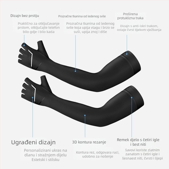 Rukav za zaštitu ruke za outdoor sportove, od Ice Silk tkanine, UV zaštita, prozračan, otvor za palac i silikon protiv klizanja