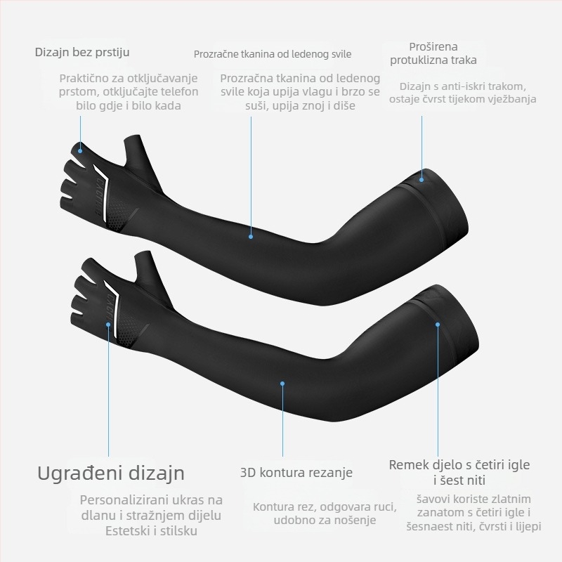 Rukav za zaštitu ruke za outdoor sportove, od Ice Silk tkanine, UV zaštita, prozračan, otvor za palac i silikon protiv klizanja