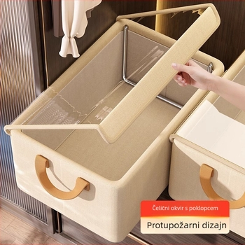 Kutija za pohranu s poklopcem za kućni garderobni ormar; tekstilna konstrukcija; kapacitet 5–10 L; prijenosna; otporna na prašinu i vlagu