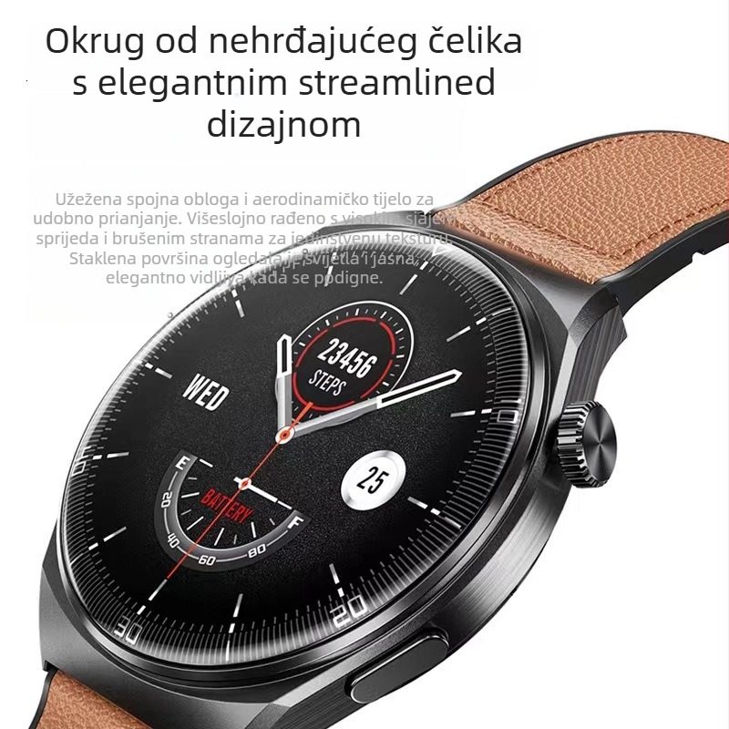 Pametni sat s kožnim remenom od prave kože, AMOLED zaslon, mjerenje kisika u krvi, srčani ritam i krvni tlak