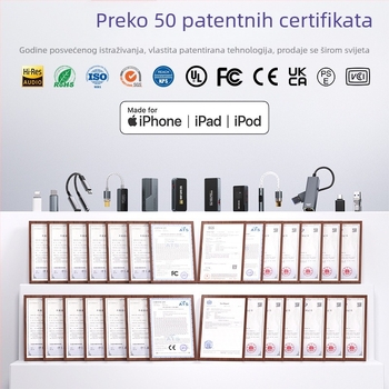 HiFi DAC i pojačalo za slušalice 3,5 mm i USB-C, prijenosna zvučna kartica sa srebrnim premazom na bakrenom jezgru