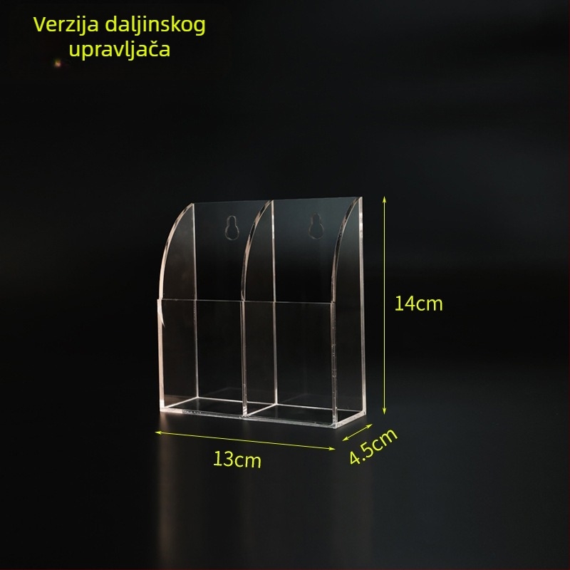 Akrilni zidni organizator s pretincima za daljinske upravljače, mobitele i kozmetiku – moderan minimalistički proziran dizajn, pogodan za dnevnu sobu i spavaću sobu