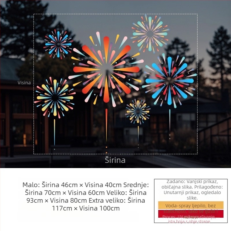 Elektrostatični naljepnica za prozor — svečani ukras vatrometa, PVC materijal, elektrostaticko ljepilo, svečani uzorak, moderni minimalistički stil, pogodno za dnevni boravak, spavaću sobu i poslovne prostore