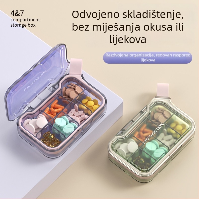 Kutija za tablete H001 – prenosna sedmodnevna zatvorena organizator lijekova sa sedam pretinaca, materijal PC+silika gel