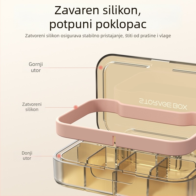 Kutija za tablete H001 – prenosna sedmodnevna zatvorena organizator lijekova sa sedam pretinaca, materijal PC+silika gel