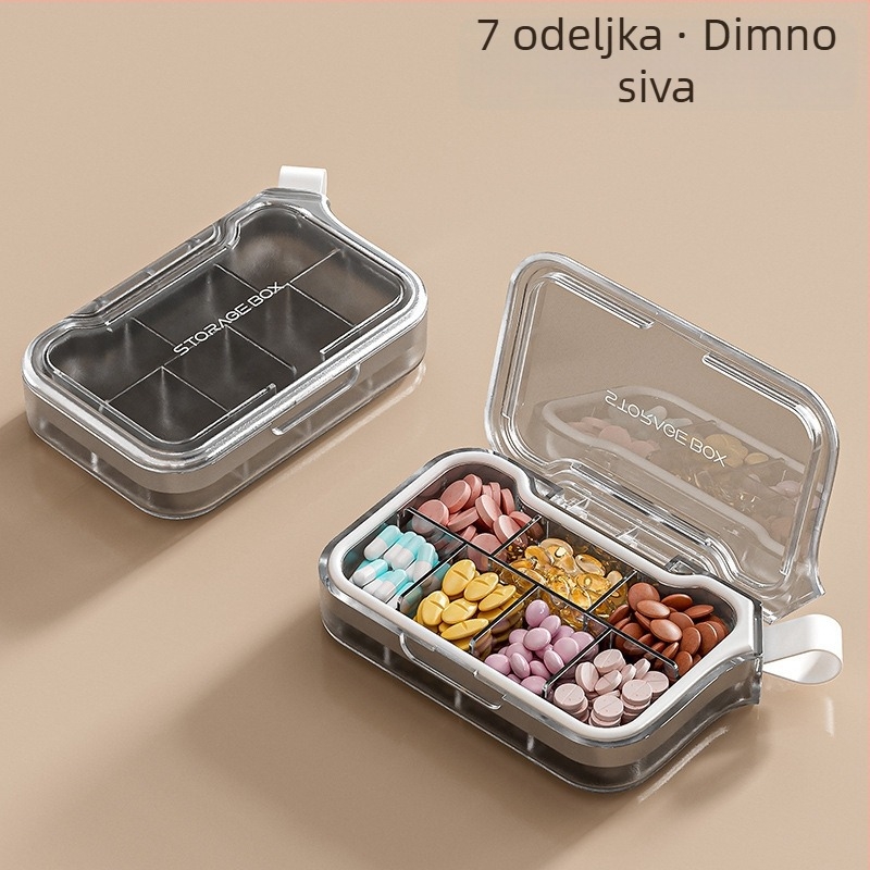 Kutija za tablete H001 – prenosna sedmodnevna zatvorena organizator lijekova sa sedam pretinaca, materijal PC+silika gel