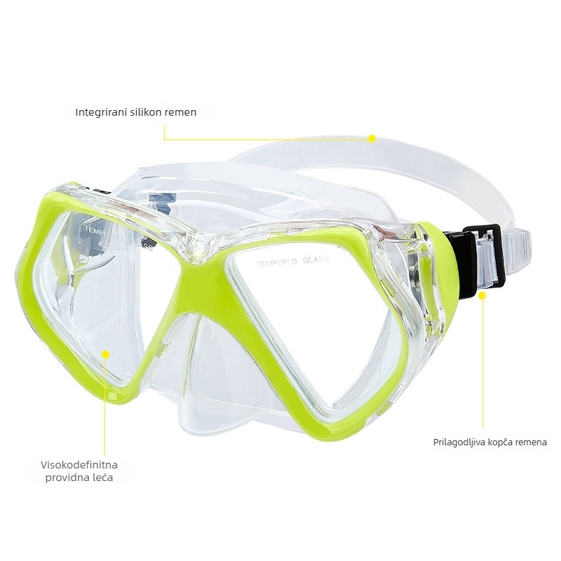 Maska za ronjenje za odrasle s polikarbonatnim okvirom i lećama od kaljenog stakla, zaštita nosa, težina 230 g