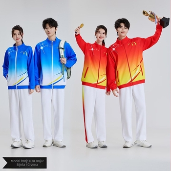 Unisex prugasti sportski set — dugačko rukav jakne i hlače za trčanje, badminton i tenis (jesen/zima/proljeće) — tkanina južno-korejska svila-poliester (92% poliester)