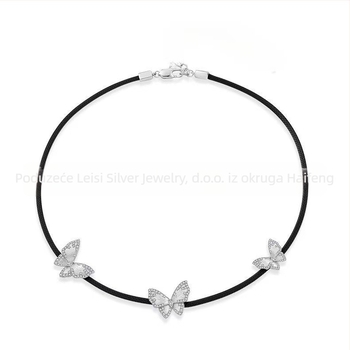 Ženski choker ogrlica s leptirima, geometrijski oblik, bakar-legura, elektroplatiranje, obični lanac, 10 g