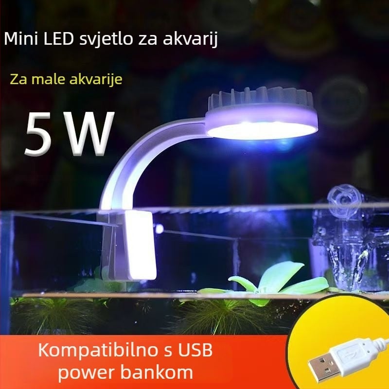 Akvarijsko svjetlo s punim spektromom, USB klip-on, za rastline, Betta i koralje, 5W, ABS