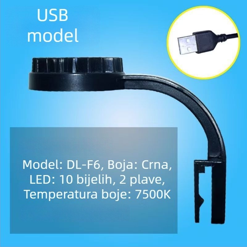Akvarijsko svjetlo s punim spektromom, USB klip-on, za rastline, Betta i koralje, 5W, ABS