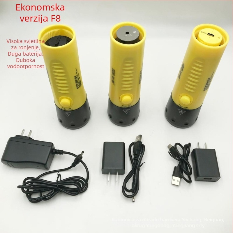 Light Arrow F8 potopna svjetiljka — IP68, LED osvjetljenje, kućište od aluminijske legure + inženjerska plastika, vijek trajanja baterije 6–7 sati, pogodna za otvoreno ronjenje, spašavanje, kampiranje i ribolov