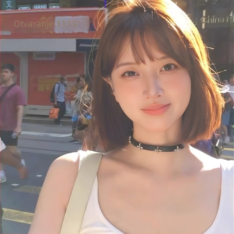 Kožni križni ogrlica s običnim lancem, privjesak od legure, stil sladak i osvježavajući, geometrijski dizajn u obliku slova U