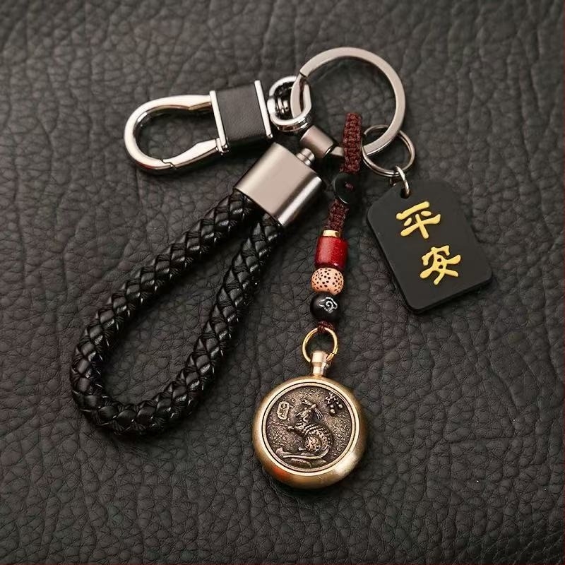 Privjesak za ključe s rotirajućim zodijskim talismanom sreće, zaštita od gubitka, za auto ključeve, za parove, nehrđajući čelik, kineski stil