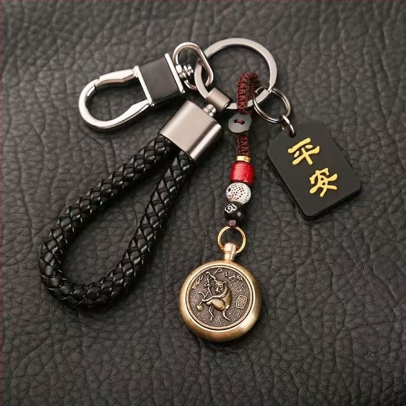 Privjesak za ključe s rotirajućim zodijskim talismanom sreće, zaštita od gubitka, za auto ključeve, za parove, nehrđajući čelik, kineski stil