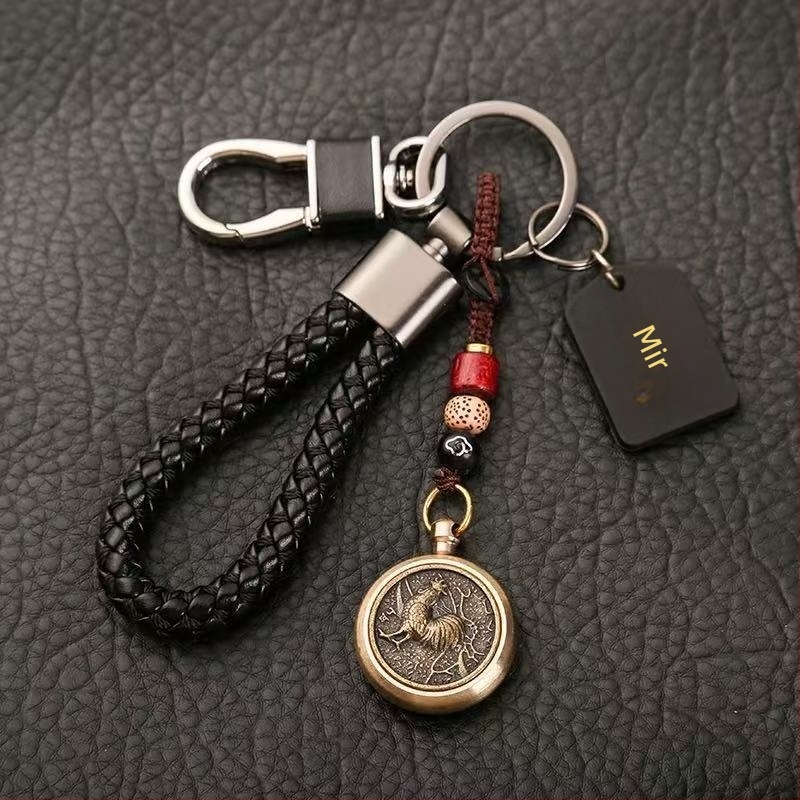 Privjesak za ključe s rotirajućim zodijskim talismanom sreće, zaštita od gubitka, za auto ključeve, za parove, nehrđajući čelik, kineski stil