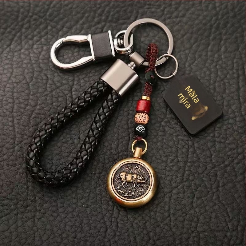 Privjesak za ključe s rotirajućim zodijskim talismanom sreće, zaštita od gubitka, za auto ključeve, za parove, nehrđajući čelik, kineski stil