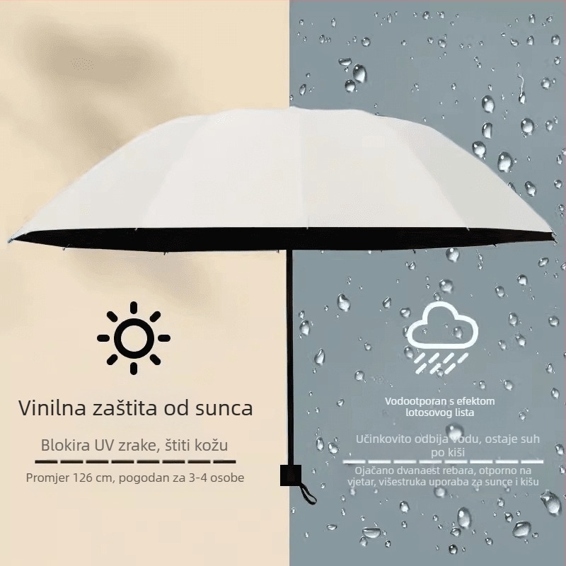 Sklopiva kišobran, ručno otvaranje i zatvaranje, metalni okvir s 12 rebara, UV zaštita UPF50+, vodootporan