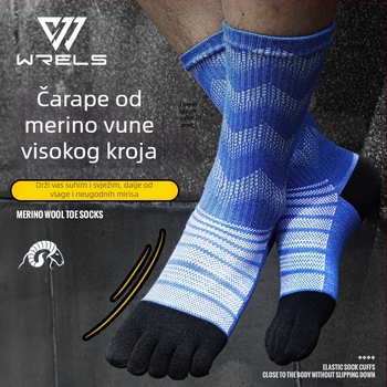 Čarape s pet prstiju za trčanje i planinarenje, prozračne, brzo se suše, mješavina merino vune: 39,3% merino vuna, 42,6% akril, 15,6% najlon, 2,5% elastan