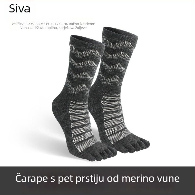 Čarape s pet prstiju za trčanje i planinarenje, prozračne, brzo se suše, mješavina merino vune: 39,3% merino vuna, 42,6% akril, 15,6% najlon, 2,5% elastan