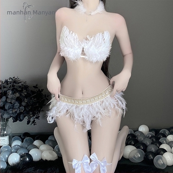 Manyan seksi donje rublje set: tube top s trostrukim stilom, anđeo kostim s krilima, poliester 90–95%