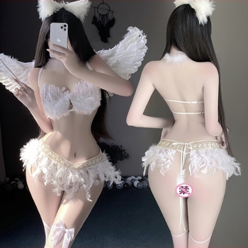 Manyan seksi donje rublje set: tube top s trostrukim stilom, anđeo kostim s krilima, poliester 90–95%