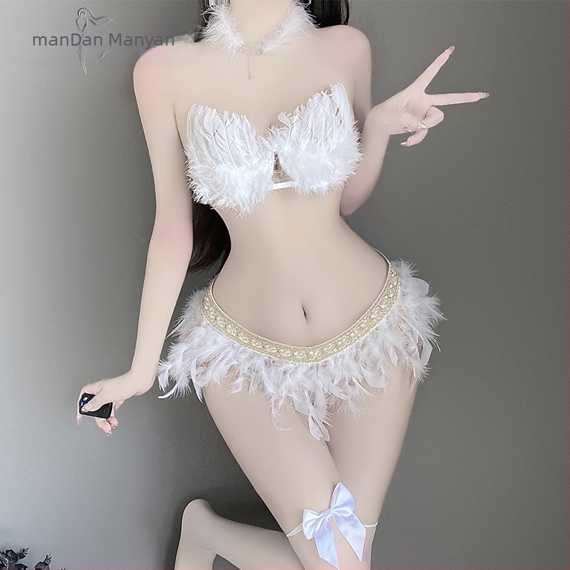 Manyan seksi donje rublje set: tube top s trostrukim stilom, anđeo kostim s krilima, poliester 90–95%