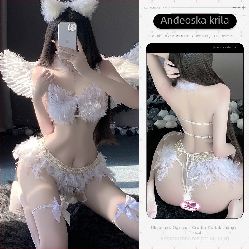 Manyan seksi donje rublje set: tube top s trostrukim stilom, anđeo kostim s krilima, poliester 90–95%