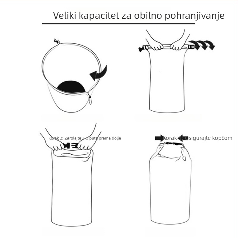 Roll-top vodootporna vanjska torba, ultra lagana vreća za planinarenje, za plažu, morsko plivanje i rafting na rijeci, kapacitet 1–14 L, materijal: Oxford tkanina
