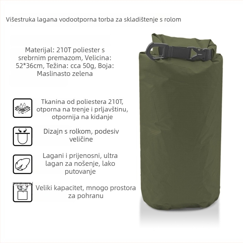 Roll-top vodootporna vanjska torba, ultra lagana vreća za planinarenje, za plažu, morsko plivanje i rafting na rijeci, kapacitet 1–14 L, materijal: Oxford tkanina