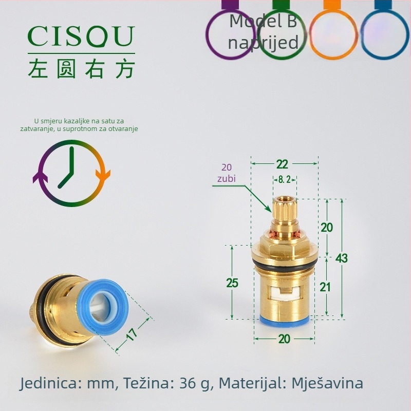 Kutni ventil za topla i hladna voda, tijelo od mesinga, keramički jezgreni ventil, bakrena glava, 90° okret, maksimalna temperatura 90°C