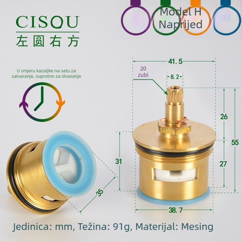 Kutni ventil za topla i hladna voda, tijelo od mesinga, keramički jezgreni ventil, bakrena glava, 90° okret, maksimalna temperatura 90°C