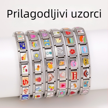 Modularna narukvica u talijanskom stilu za parove, nehrđajući čelik, geometrijski oblik, elektroplatiranje, šifra proizvoda 064