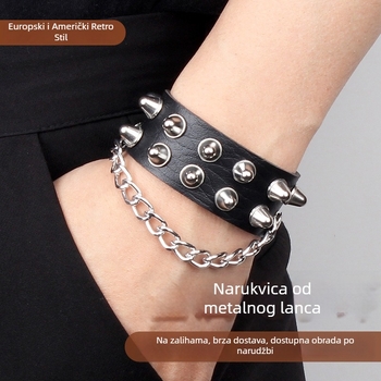 Unisex narukvica od PU kože i metala, punk stil, oblik prstena, moderan dodatak
