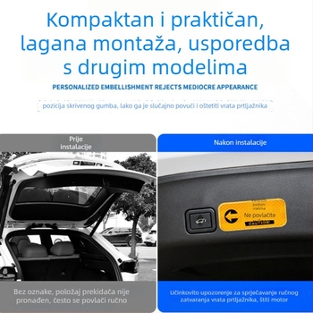 Naljepnica upozorenja na otvaranje prtljažnika, reflektirajuća upozoravajuća naljepnica, ljepilo, za električni stražnji podizni poklopac