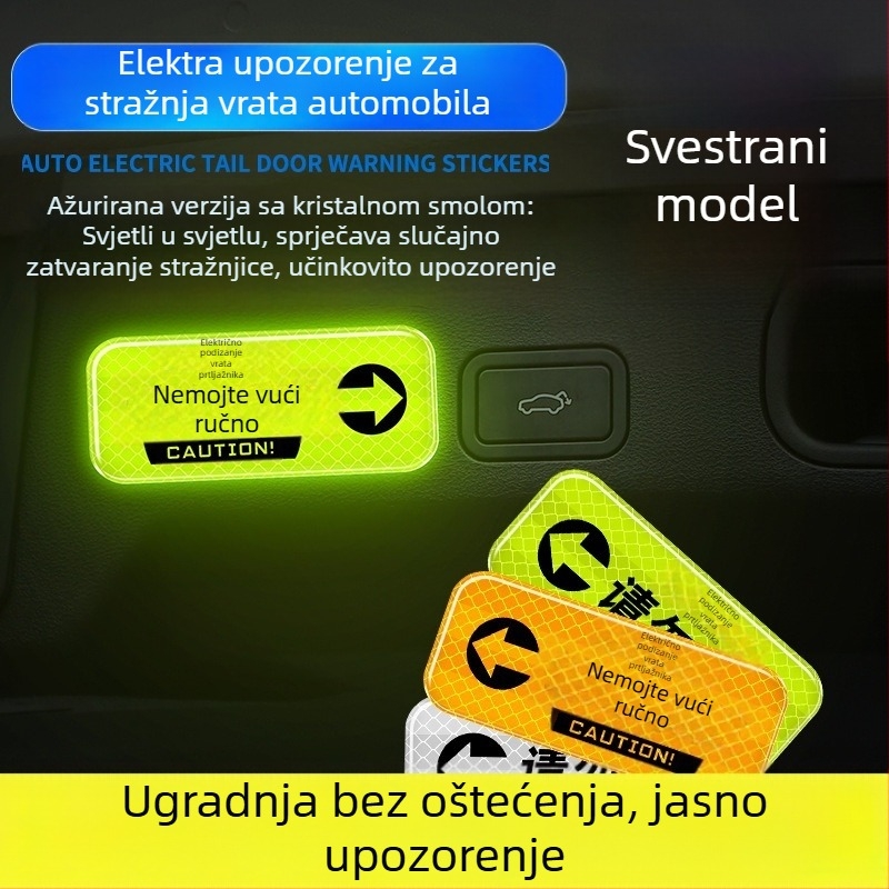 Naljepnica upozorenja na otvaranje prtljažnika, reflektirajuća upozoravajuća naljepnica, ljepilo, za električni stražnji podizni poklopac