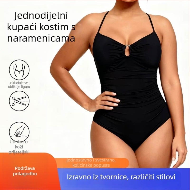 Ženski jednodijelni kupaći kostim – s jastučićem za prsa, bez čelične potpore, brzo sušenje, visoka elastičnost, polyester tkanina 230 g