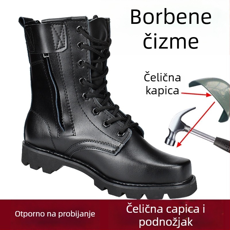 Unisex vunene voјničke čizme, s baršunastom podstavom, visokim vratom, čeličnim prstom i čeličnom potplatu (čelični prst, čelična potplata, vunena podstava, visok vrat, zima)